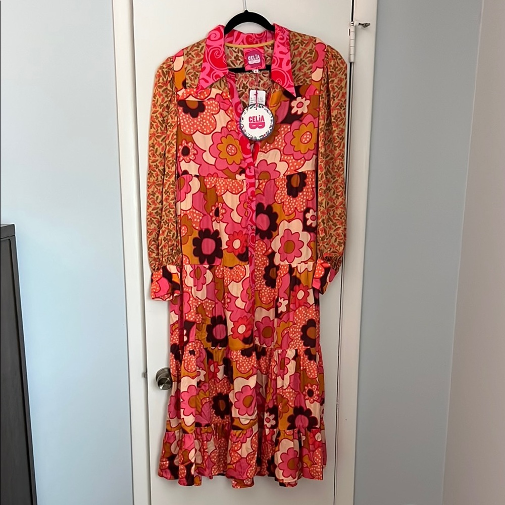 CeliaB Pink Orange Floral Maxi Dress
